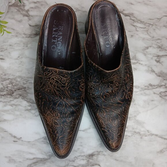 FRANCO SARTO Women's Brown Leather Clogs Mules Slip-on Western Cowboy Boot  Sz.8 - Picture 4 of 9